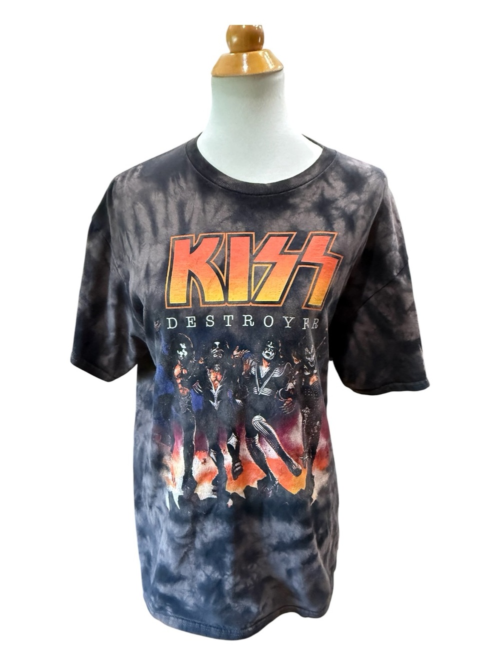 Kiss Black & Orange 'Destroyer' Tie-Dye Short Sleeve Tee Large